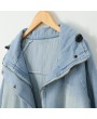 Fashion Women Two Piece Set Denim Jacket Hooded Vest Oversized Casual Coat Outerwear Light Blue