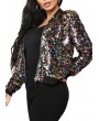 Women Bomber Jacket Colorful Sequined Glitter Bling Bling Long Sleeve Zipper Cool Street Club Wear