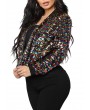 Women Bomber Jacket Colorful Sequined Glitter Bling Bling Long Sleeve Zipper Cool Street Club Wear
