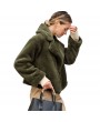 Women Jacket Solid Fluffy Faux Fur Notched Collar Open Front Side Pocket Long Sleeve Elegant Coat
