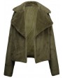 Women Jacket Solid Fluffy Faux Fur Notched Collar Open Front Side Pocket Long Sleeve Elegant Coat
