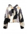 Fashion Women Autumn Winter Faux Fur Hooded Coat Color Block Open Front Fluffy Short Cardigan Outerwear Jacket Khaki