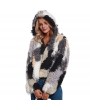 Fashion Women Autumn Winter Faux Fur Hooded Coat Color Block Open Front Fluffy Short Cardigan Outerwear Jacket Khaki