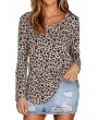 Fashion Women Loose T-shirt Leopard Print O Neck Long Shirt Plus Size Pullover Basic Tunic Tops Khaki