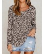 Fashion Women Loose T-shirt Leopard Print O Neck Long Shirt Plus Size Pullover Basic Tunic Tops Khaki
