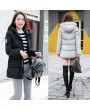New Fashion Women Padded Coat Hooded Zipper Fastening Pockets Long Sleeve Casual Outwear Black/Light Grey