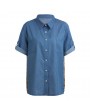 Women Denim T-Shirt Leopard Printed Turn-down Collar Button Pockets Loose Casual Summer Tee Top Blue