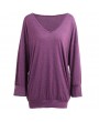 New Fashion Women T-shirt Deep V Neck Long Sleeve Faux Pocket Solid Design Loose Long Casual Tops