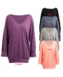 New Fashion Women T-shirt Deep V Neck Long Sleeve Faux Pocket Solid Design Loose Long Casual Tops