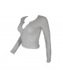 New Sexy Women Crop Top Deep V Long Sleeves Solid Color Cropped Top Tees Pullovers T-shirt