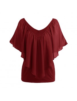 Sexy Women Blouse V Neck Cold Shoulder Ruffles Sleeveless Solid T-Shirt Vest Tank Summer Casual Tops