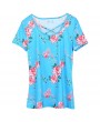 Fashion Women Floral Print T-shirt Short Sleeves Cross Straps Tees Shirts Casual Tops