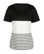 Fashion Women Color Block Striped T-Shirt Short Sleeve Casual Slim Knitted Tee Tunics Blouse Tops Black
