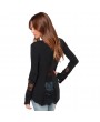 Casual Women Blouse Stitching Lace Mesh Splicing T-Shirt Long Sleeve Shirt Slim Leisure Top Black