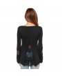 Casual Women Blouse Stitching Lace Mesh Splicing T-Shirt Long Sleeve Shirt Slim Leisure Top Black