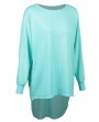 Fashion Women T-Shirts Tops Big Size Round Collar Dip Hem Casual Plus Size Tees Blue/Green