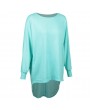 Fashion Women T-Shirts Tops Big Size Round Collar Dip Hem Casual Plus Size Tees Blue/Green