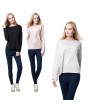 Fashion Women Casual T-Shirt Hollow Out Back Long Sleeve Pullover Black/Grey/Pink