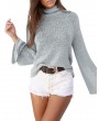 Women Long Horn Sleeve Turtleneck Sweater