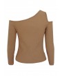 Sexy Women Ribbed Knit T-Shirt Cutout Off Shoulder Long Sleeve Autumn Winter Slim Tops Blouse Jumper