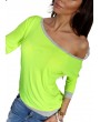 Women T-shirt One Shoulder Off Shoulder Contrast Color 3/4 Sleeve Loose Plus Size Casual Tops