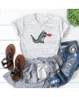 Women Pluse Size T-shirt Cartoon Animal Dinosaurs Print Round Neck Short Sleeve Funny Cute Tee