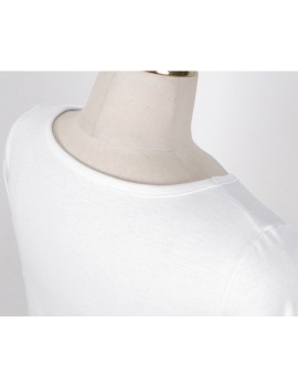 New Korean Women T-Shirt Letter Print Beading Crew Neck Long Sleeve Slim Casual Tops White