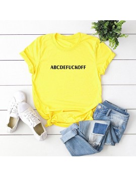 Summer Women Cotton T-Shirt Funny Tops ABCDEFUCKOFF Letter Print O Neck Short Sleeve Casual Cute Tee Blouse Pullover