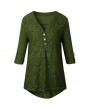 Women Chiffon Lace Shirt Blouse V Neck Roll-up Long Sleeves Buttoned Back Pocket Asymmetrical Casual Tunic Tops