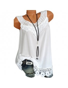 New Women Sleeveless Blouse Crochet Lace Hollow Out Solid Color Casual Elegant Vest Top Pullover