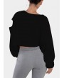 Women Crop Loose Sweatshirt Hoodies Tiger Print Long Sleeves Raw Edge Oversized Pullovers Outwear