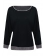 Women T-shirt Color Block Splicing Drop Shoulder Round Neck Long Sleeve Loose Casual Street Wear
