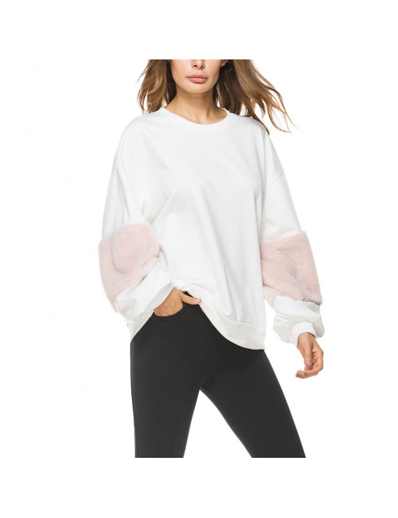 Women Loose Sweatershirt Pullovers Lantern Long Sleeves Fur Dropped Shoulder Jumpers Hoodies Casual Tops Outwear
