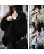 Women O Neck Long Sleeve Loose Sexy Knitted Sweater