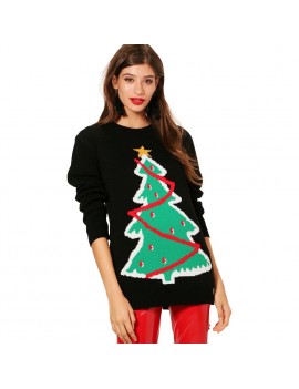 Women Knitted Sweater Crochet Christmas Xmas Santa Tree Elf Pattern Long Sleeve Loose Casual Pullover