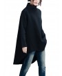 Fashion Women Hoody Solid High Neck Long Sleeve Fleece Asymmetric Loose Pullover Sweatshirts Hoodie Tops Black/Burgundy