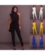 New Fashion Women Side Ruffle Cold Shoulder Jumpsuit High Neck Sleeveless Playsuit Slim Party Club Bodysuit Rompers
