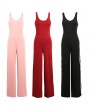 Sexy Women Sleeveless Jumpsuit Scoop Neck Split Side Button Long Pants One Piece Playsuit Rompers Black/Red/Pink