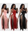Sexy Women Sleeveless Jumpsuit Scoop Neck Split Side Button Long Pants One Piece Playsuit Rompers Black/Red/Pink