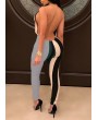 Women Contrast  Jumpsuit Striped Multi Strappy  High Waist Rompers Club Party Overalls