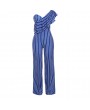 Sexy Women Striped Ruffle Wide-Leg Jumpsuit Single Shoulder High Waist Party Club Slim Rompers Playsuit