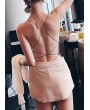 Women Sexy Bodysuit Crisscross Bandage Backless Solid Slim Tights Bodycon Slip Jumpsuit Rompers