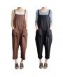 Vintage Women Jumpsuit Solid Strappy Sleeveless Pockets Buttons Wide Legs Loose Harem Bib Pants