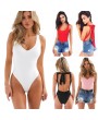 Women Bodysuit Solid Color Stretch Sleeveless Backless Self Tie Sexy Hot Jumpsuit Leotard Clubwear Black