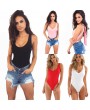 Women Bodysuit Solid Color Stretch Sleeveless Backless Self Tie Sexy Hot Jumpsuit Leotard Clubwear Black
