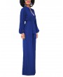 Women Jumpsuit Solid Color Stand Collar Long Sleeve Buttons High Elastic Waist Tie Wide Legs Party Wear