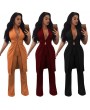 Women Two Piece Set Long Vest V-Neck Sleeveless Flare Pants Casual Coat Trousers Set Solid Outfit Outerwear