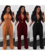 Women Two Piece Set Long Vest V-Neck Sleeveless Flare Pants Casual Coat Trousers Set Solid Outfit Outerwear