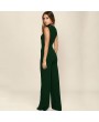 New Sexy Women Flared Square Neck Jumpsuit Solid Color Sleeveless Back Zipper Romper Playsuit