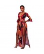 Sexy Women Deep V Neck Jumpsuit Leaves Print Belled 3/4 Sleeves High Low Dress Playsuit Rompers